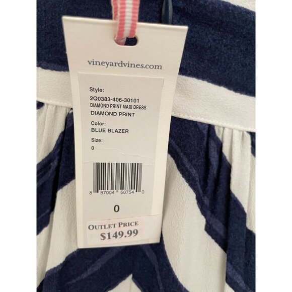 Vineyard Vines Diamond Print Maxi Dress Blue Strapless Elegant Lined Size 0 Reso - Picture 4 of 9